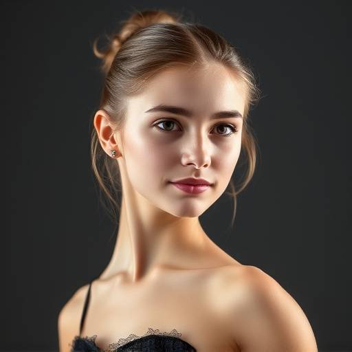 Headshot van een jonge danseres, Isabella Rossi, elegant en gracieus in studio omgeving