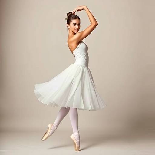 Portret van een ballet danseres, Sofia Romano, sierlijke pose voor een neutrale achtergrond