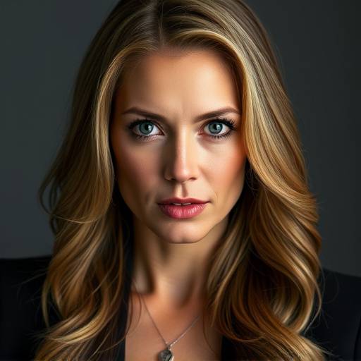 Professionele headshot van actrice, Eva Klein, serieuze en intense uitdrukking