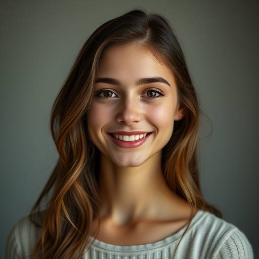 Professionele headshot van een jonge actrice met een zachte glimlach
